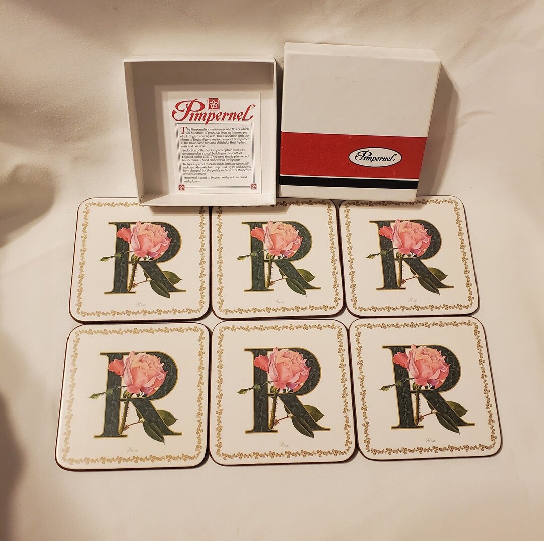 Vintage Pimpernel Floral Coaster Set Art Print Coasters Monogram R Rose