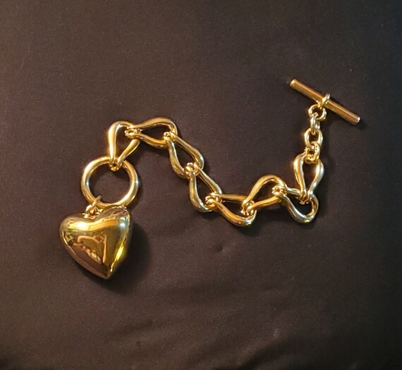 Vintage Erwin Pearl Gold Heart Bracelet Chunky Ch… - image 1