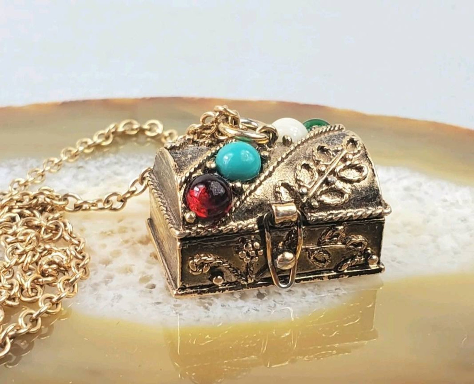 Beautiful Vintage Treasure Chest Pendant Necklace by Avon Pill Etsy