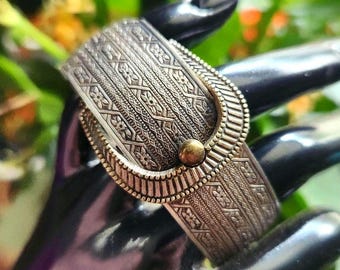 Antique Silver Buckle Bracelet Hinged Bangle Victorian Edwardian Gilt Ornate Floral Vintage Jewelry
