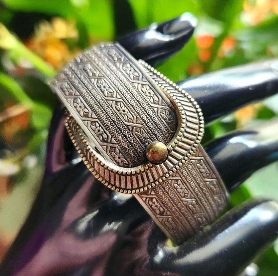 Antique Silver Buckle Bracelet Hinged Bangle Vict… - image 1