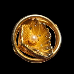 Alfinete de chapéu Art Nouveau em madrepérola e ouro, 25 cm (10"), acessório vintage.