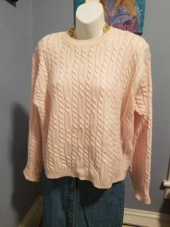 Vintage Karen Scott Pink Cableknit Sweater Size L… - image 8
