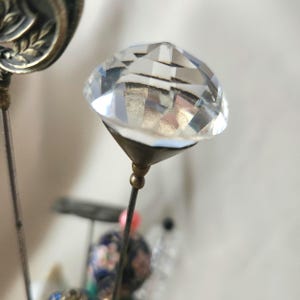 Antique Faceted Glass & Brass Hatpin 11" Extra Long Victorian Edwardian Rock Crystal Hatpin Vintage Accessory