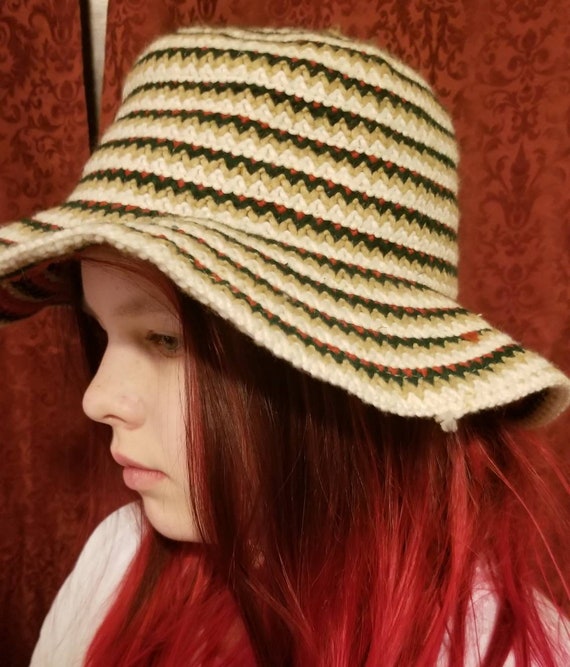 Vintage Striped Slouch Hat Woven 1940s Wide Brim … - image 4