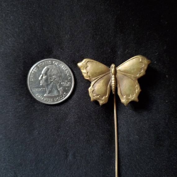 Antique Butterfly Hatpin 12K Gold Hatpin Vintage … - image 5