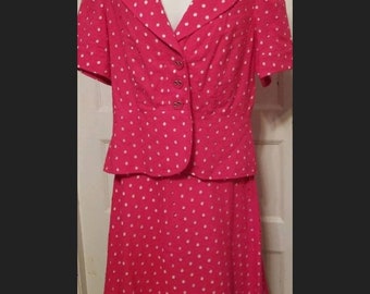 Vintage Skirt Suit Josephine Pink Polka Dot Suit New Old Stock Vintage Clothing