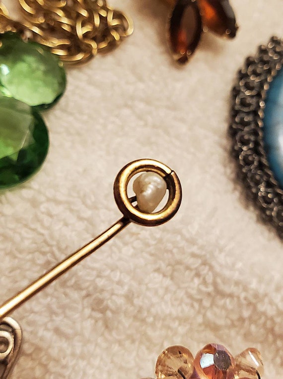 Antique 21k Gold Baroque Pearl Stick Pin Rare Edwa