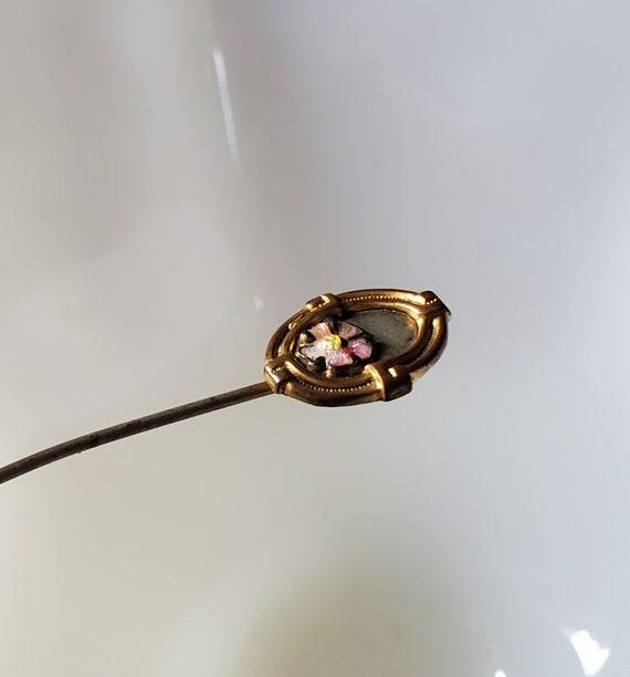 Antique Stick Pin Hatpin Victorian Enamel Gilt Fl… - image 5