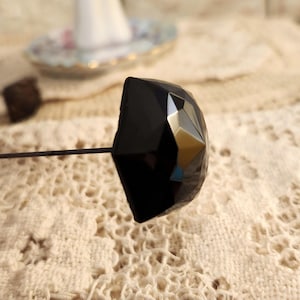 Antique Mourning Hatpin Jet Black Glass Victorian Era Hat Pin 10" Long Vintage Accessory