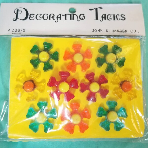 Vintage Decorating Tacks 1950s Flower Tacks Hanging Tacks John Hansen Co. Tacks Decorative Push Pins Home Decor Fun Bright Flower Pins