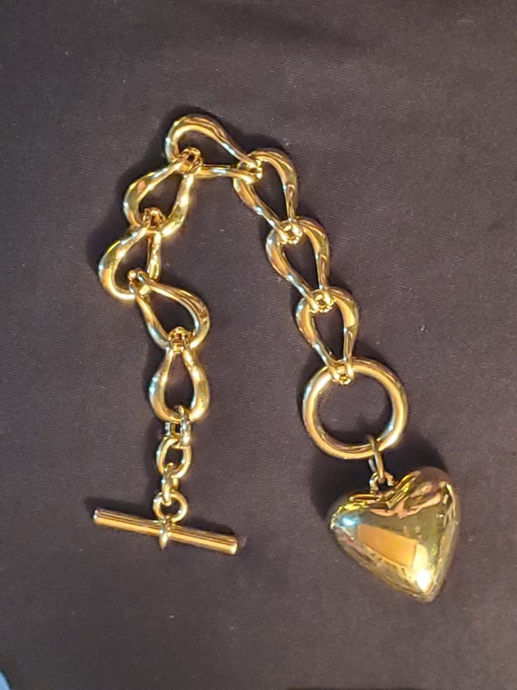 Vintage Erwin Pearl Gold Heart Bracelet Chunky Ch… - image 7