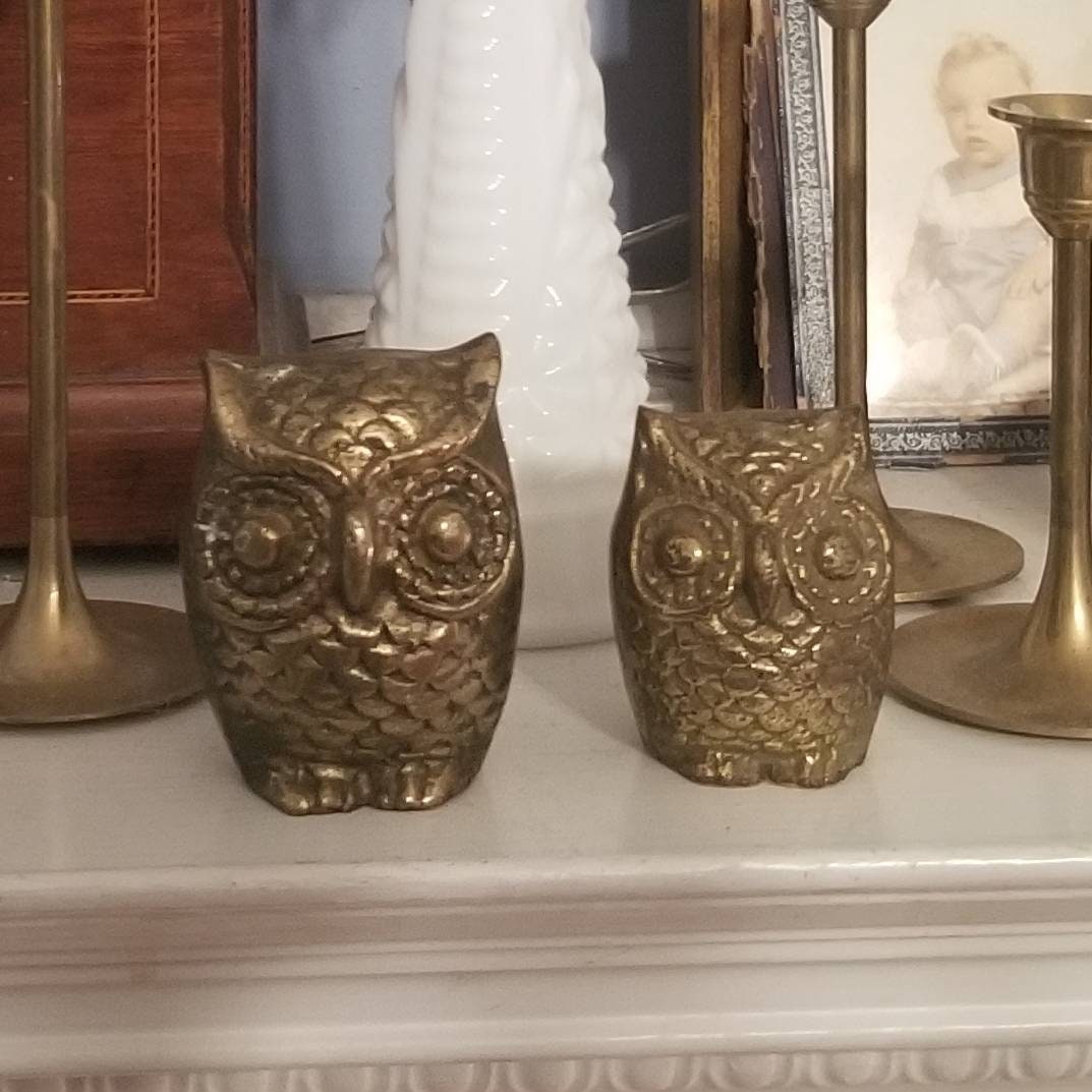 Vintage Brass Owls Pair of Brass Owl Accents Owl Decor Owl Etsy