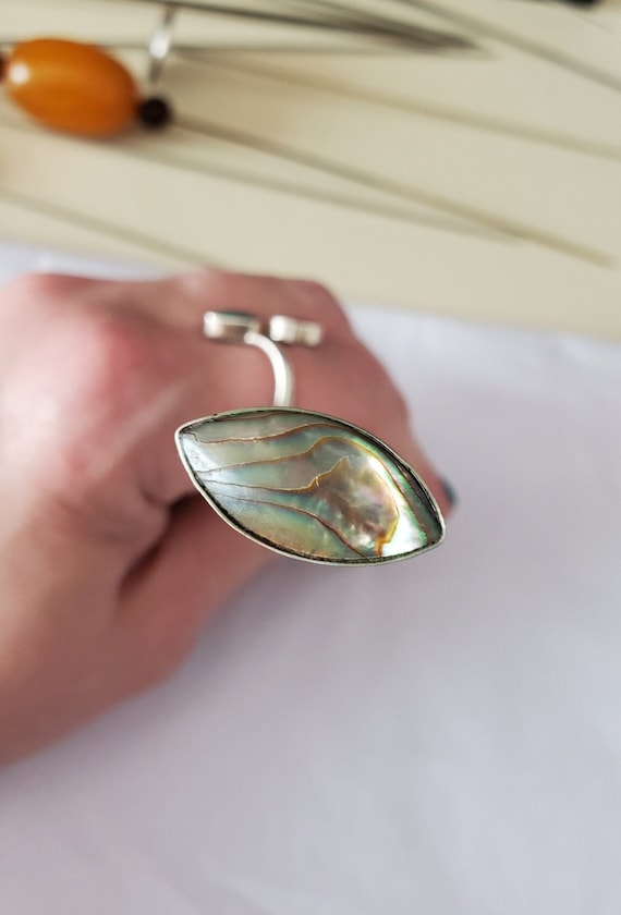 Antique Silver Abalone Hat Pin 6"