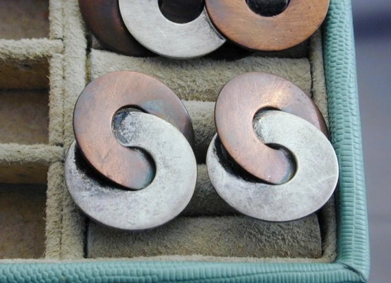 Vintage Silver Modernist Brooch & Earring Set Tax… - image 8