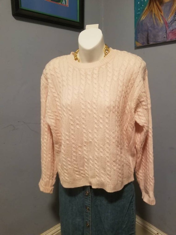 Vintage Karen Scott Pink Cableknit Sweater Size L… - image 1