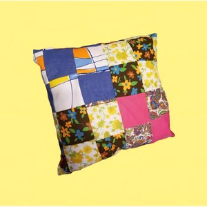 Vintage Patchwork Throw Pillow: Handmade Crazy Quilt, Retro Kitsch Decor (15")