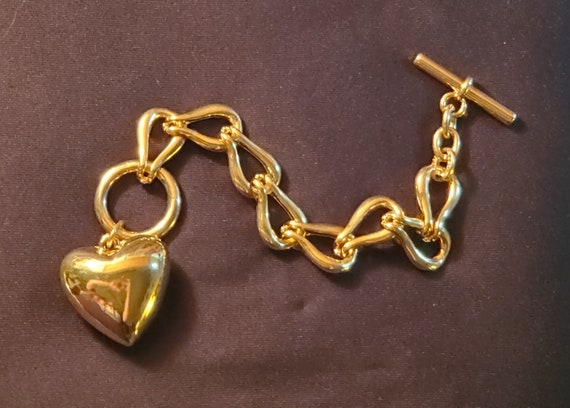 Vintage Erwin Pearl Gold Heart Bracelet Chunky Ch… - image 6