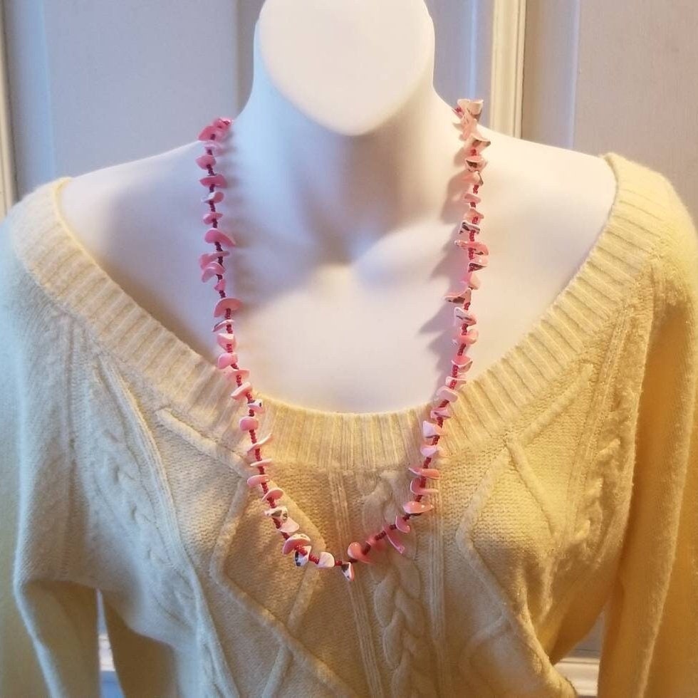Collier De Perles En Corail Rose Véritable 1 Mm - Vintage, Bon état