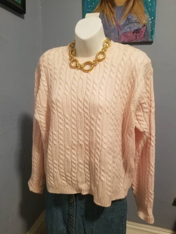 Vintage Karen Scott Pink Cableknit Sweater Size L… - image 3