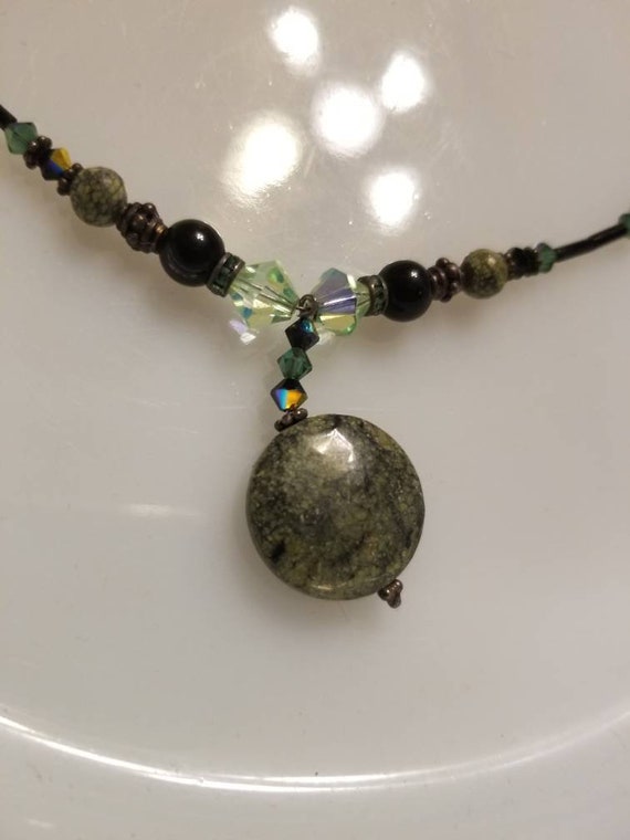 Brass-tone Green Crystal & Acrylic Beads 16in W/ext Y Necklace Brass-tone Green Crystal & Acrylic Beads 16in W/ext Y Necklace