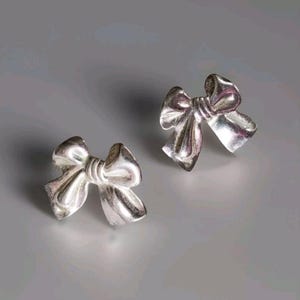 Vintage Sterling Silver Bow Earrings: Mid Century Modern Ribbon Jewelry