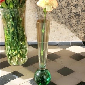 Vintage Baker Swedish Vase Mid Century Modern Green Controlled Bubble Art Glass Collectible Green Home Decor