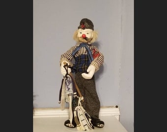 Vintage Hobo Clown Doll  Porcelain Doll 16" with Stand Emmett Kelly Doll Sad Clown Circus Clown Handpainted