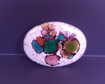 Vintage Abstract Brooch Colorful Copper Enamel Brooch Oval Speckle Brooch Pin