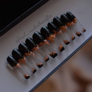 PRESS ON NAILS - | Coffin Nails | Copper Nails | Goth Nails | Gold Flake Nails | Fake Nails | Fall Nails | Glue On Nails | Acrylic Nails |