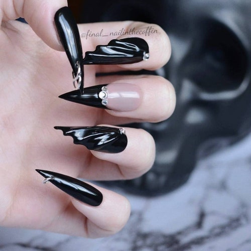 Goth Press on Nails Bat Wing Nails Bat Nails Gothic Etsy
