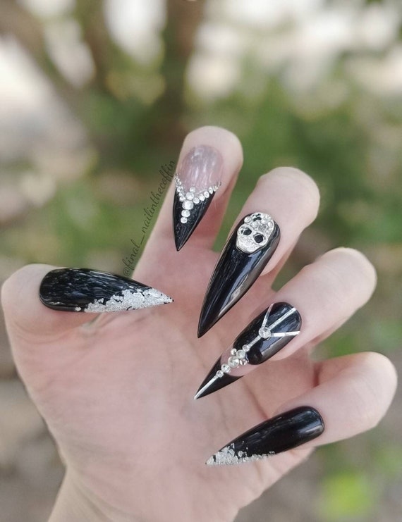 Extra Long Press On Nails Coffin Fake Nails Acrylic Gothic Full