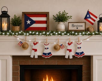 Puerto Rican Jibaro Clothesline Garland, Patriotic Felt Outfits & Mini Pavita Hats