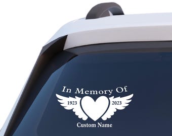 In Memory Of Decal, Heart Angel Wings, Custom Car Window Sticker