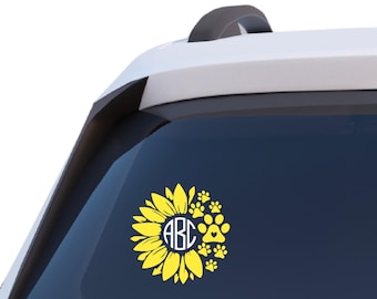 Personalized Sunflower Paw Print Vinyl Decal - Dog Mom Gift