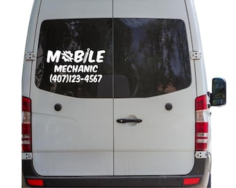 Mobile Mechanic Custom Vinyl Decal with Phone Number for Car Window