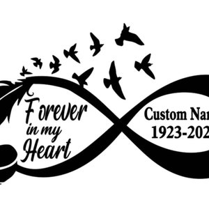 Personalized Forever In My Heart RIP Infinity Heart Vinyl Car Window Decal Sticker