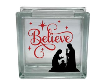 Believe Nativity Decal | Religious Christmas Vinyl Decor (Glass Block Not Included)