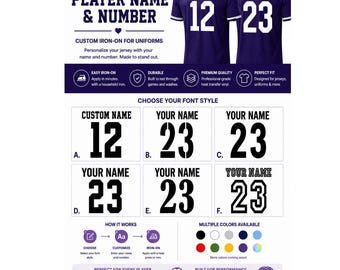Custom Iron-On Name & Number Heat Transfer Vinyl | Youth Sports Jersey Uniforms