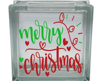 Merry Christmas Vinyl Decal Sticker for 8" glass block