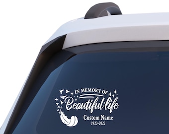 Personalized Memorial Car Decal, Feather & Birds, Sympathy Gift
