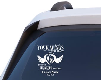 Baby Feet Angel Wings Memorial Car Decal, Personalized Sympathy Gift
