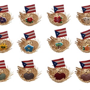 Mini 2&quot; Pava Straw Traditional Hats & Toothpick Appetizer Puerto Rico Flag Traditional Hats Bottle Topper Jibaro Hats Party Favors