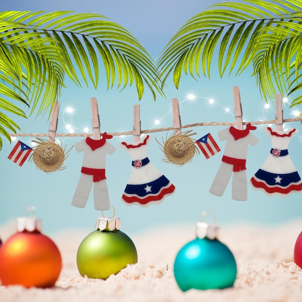 Puerto Rican Jibaro Clothesline Garland, Patriotic Felt Outfits & Mini Pavita Hats