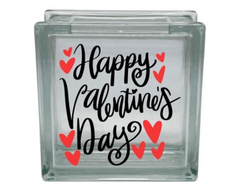 Happy Valentine's Day Glass Block Decal | Hearts Vinyl Sticker (Block Not Included)