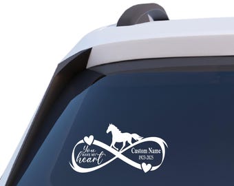 Custom Horse Memorial Car Decal, Infinity Heart Theme (11x5.5)