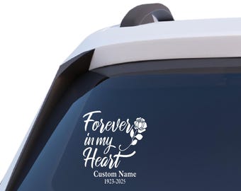 Personalized Memorial Car Decal, Rose Flower RIP Window Sticker