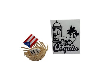 Coquito Bottle Decal, Pava Hat, Puerto Rico Flag Sticker