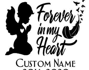 Custom Forever In My Heart RIP Memory Girl Angel Wings Vinyl Car Window Decal Sticker Girl Memorial Decal