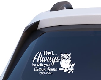 Owl Memorial Decal, Custom Name & Dates, Car Window Vinyl Sticker